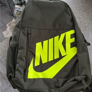 Nike Dark Green Backpack with Neon Logo